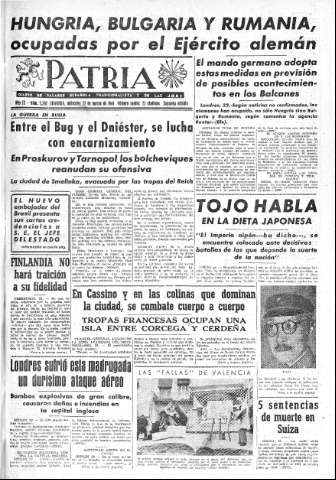 'Patria  : diario de Falange Española Tradicionalista y de las J.O.N.S.' - Año IX Número 2282 2ª ed. - 1944 Marzo 22