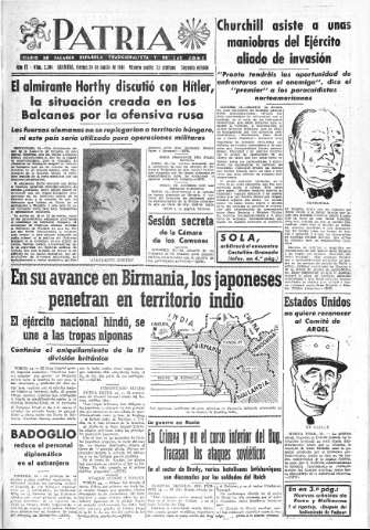 'Patria  : diario de Falange Española Tradicionalista y de las J.O.N.S.' - Año IX Número 2284 2ª ed. - 1944 Marzo 24