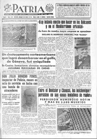 'Patria  : diario de Falange Española Tradicionalista y de las J.O.N.S.' - Año IX Número 2286 2ª ed. - 1944 Marzo 26