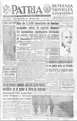 'Patria  : diario de Falange Española Tradicionalista y de las J.O.N.S.' - Año IX Número 2286  - 1944 Marzo 26