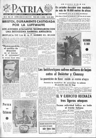 'Patria  : diario de Falange Española Tradicionalista y de las J.O.N.S.' - Año IX Número 2287 2ª ed. - 1944 Marzo 28