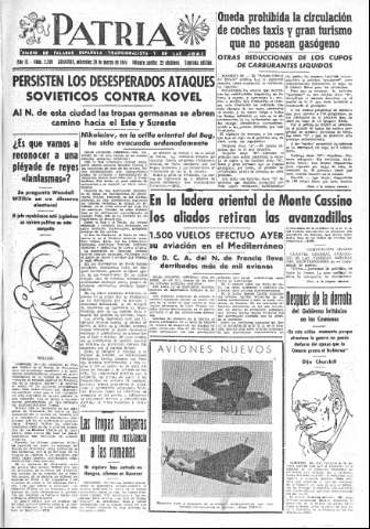'Patria  : diario de Falange Española Tradicionalista y de las J.O.N.S.' - Año IX Número 2288 2ª ed. - 1944 Marzo 29
