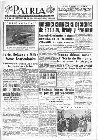 'Patria  : diario de Falange Española Tradicionalista y de las J.O.N.S.' - Año IX Número 2289 2ª ed. - 1944 Marzo 30