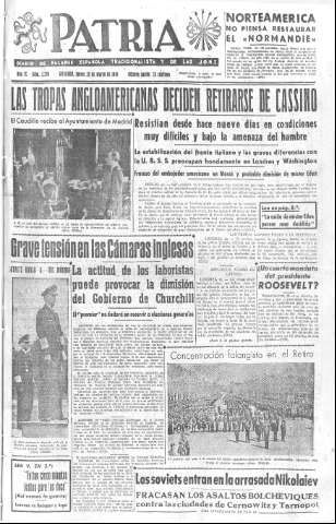 'Patria  : diario de Falange Española Tradicionalista y de las J.O.N.S.' - Año IX Número 2289  - 1944 Marzo 30