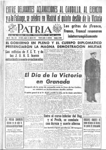 'Patria  : diario de Falange Española Tradicionalista y de las J.O.N.S.' - Año IX Número 2291 2ª ed. - 1944 Abril 01