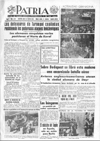'Patria  : diario de Falange Española Tradicionalista y de las J.O.N.S.' - Año IX Número 2293 2ª ed. - 1944 Abril 03
