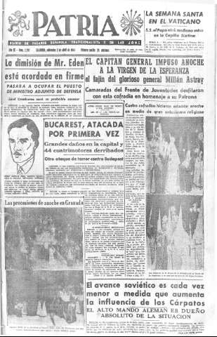 'Patria  : diario de Falange Española Tradicionalista y de las J.O.N.S.' - Año IX Número 2295  - 1944 Abril 05