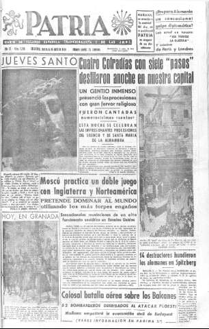 'Patria  : diario de Falange Española Tradicionalista y de las J.O.N.S.' - Año IX Número 2296  - 1944 Abril 06
