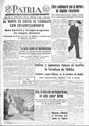 'Patria  : diario de Falange Española Tradicionalista y de las J.O.N.S.' - Año IX Número 2297 2ª ed. - 1944 Abril 08
