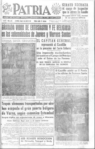 'Patria  : diario de Falange Española Tradicionalista y de las J.O.N.S.' - Año IX Número 2298  - 1944 Abril 08