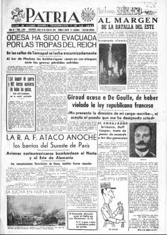 'Patria  : diario de Falange Española Tradicionalista y de las J.O.N.S.' - Año IX Número 2299 2ª ed. - 1944 Abril 10