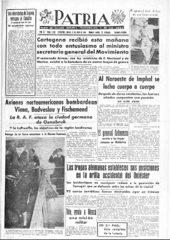 'Patria  : diario de Falange Española Tradicionalista y de las J.O.N.S.' - Año IX Número 2301 2ª ed. - 1944 Abril 13