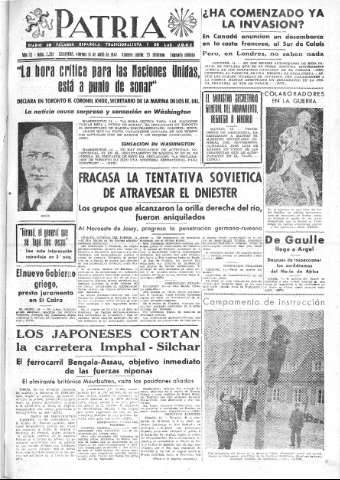 'Patria  : diario de Falange Española Tradicionalista y de las J.O.N.S.' - Año IX Número 2302 2ª ed. - 1944 Abril 14