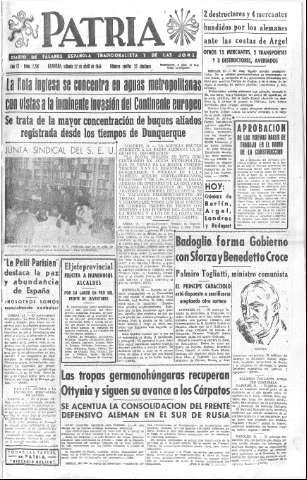 'Patria  : diario de Falange Española Tradicionalista y de las J.O.N.S.' - Año IX Número 2310  - 1944 Abril 22