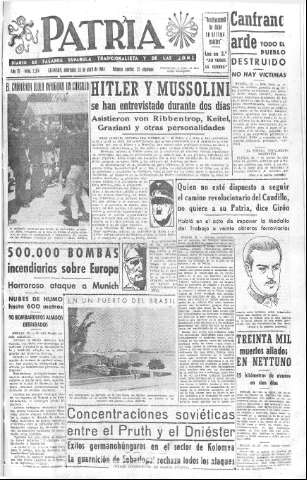 'Patria  : diario de Falange Española Tradicionalista y de las J.O.N.S.' - Año IX Número 2314  - 1944 Abril 26