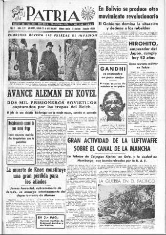 'Patria  : diario de Falange Española Tradicionalista y de las J.O.N.S.' - Año IX Número 2317 2ª ed. - 1944 Abril 29
