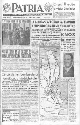 'Patria  : diario de Falange Española Tradicionalista y de las J.O.N.S.' - Año IX Número 2317  - 1944 Abril 29
