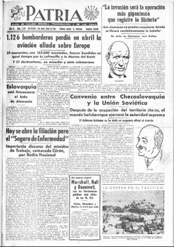 'Patria  : diario de Falange Española Tradicionalista y de las J.O.N.S.' - Año IX Número 2319 2ª ed. - 1944 Mayo 01