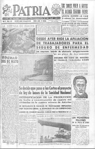 'Patria  : diario de Falange Española Tradicionalista y de las J.O.N.S.' - Año IX Número 2320  - 1944 Mayo 02