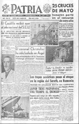 'Patria  : diario de Falange Española Tradicionalista y de las J.O.N.S.' - Año IX Número 2322  - 1944 Mayo 04