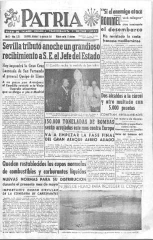 'Patria  : diario de Falange Española Tradicionalista y de las J.O.N.S.' - Año IX Número 2325  - 1944 Mayo 07
