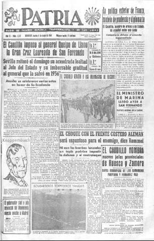 'Patria  : diario de Falange Española Tradicionalista y de las J.O.N.S.' - Año IX Número 2327  - 1944 Mayo 09