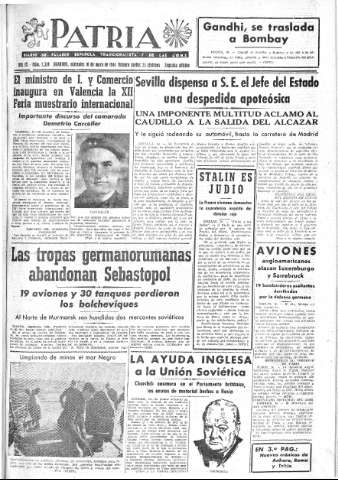 'Patria  : diario de Falange Española Tradicionalista y de las J.O.N.S.' - Año IX Número 2328 2ª ed. - 1944 Mayo 10
