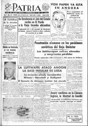 'Patria  : diario de Falange Española Tradicionalista y de las J.O.N.S.' - Año IX Número 2329 2ª ed. - 1944 Mayo 11