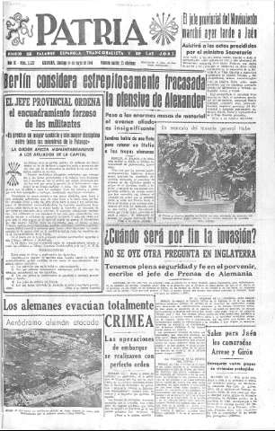 'Patria  : diario de Falange Española Tradicionalista y de las J.O.N.S.' - Año IX Número 2332  - 1944 Mayo 14