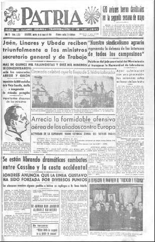 'Patria  : diario de Falange Española Tradicionalista y de las J.O.N.S.' - Año IX Número 2333  - 1944 Mayo 16