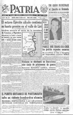 'Patria  : diario de Falange Española Tradicionalista y de las J.O.N.S.' - Año IX Número 2334  - 1944 Mayo 17