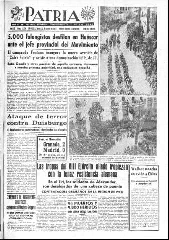 'Patria  : diario de Falange Española Tradicionalista y de las J.O.N.S.' - Año IX Número 2338 2ª ed. - 1944 Mayo 22