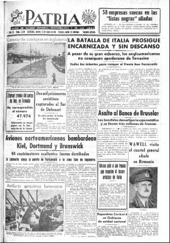 'Patria  : diario de Falange Española Tradicionalista y de las J.O.N.S.' - Año IX Número 2339 2ª ed. - 1944 Mayo 23