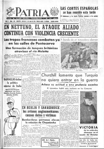 'Patria  : diario de Falange Española Tradicionalista y de las J.O.N.S.' - Año IX Número 2340 2ª ed. - 1944 Mayo 24