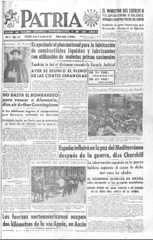 'Patria  : diario de Falange Española Tradicionalista y de las J.O.N.S.' - Año IX Número 2341  - 1944 Mayo 25