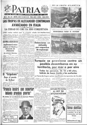 'Patria  : diario de Falange Española Tradicionalista y de las J.O.N.S.' - Año IX Número 2343 2ª ed. - 1944 Mayo 27