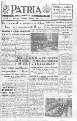 'Patria  : diario de Falange Española Tradicionalista y de las J.O.N.S.' - Año IX Número 2343  - 1944 Mayo 27