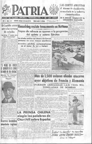 'Patria  : diario de Falange Española Tradicionalista y de las J.O.N.S.' - Año IX Número 2344  - 1944 Mayo 28