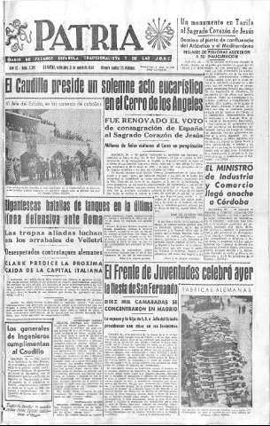'Patria  : diario de Falange Española Tradicionalista y de las J.O.N.S.' - Año IX Número 2346  - 1944 Mayo 31