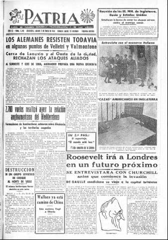 'Patria  : diario de Falange Española Tradicionalista y de las J.O.N.S.' - Año IX Número 2348 2ª ed. - 1944 Junio 03