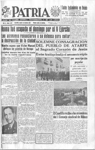 'Patria  : diario de Falange Española Tradicionalista y de las J.O.N.S.' - Año IX Número 2350  - 1944 Junio 06