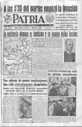 'Patria  : diario de Falange Española Tradicionalista y de las J.O.N.S.' - Año IX Número 2351  - 1944 Junio 07