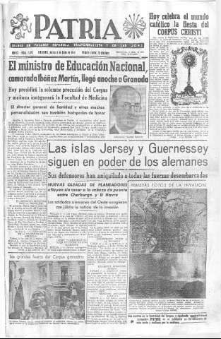'Patria  : diario de Falange Española Tradicionalista y de las J.O.N.S.' - Año IX Número 2352  - 1944 Junio 08