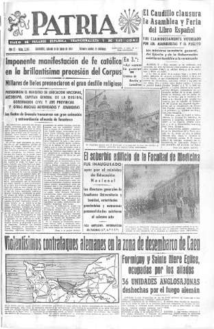 'Patria  : diario de Falange Española Tradicionalista y de las J.O.N.S.' - Año IX Número 2353  - 1944 Junio 10