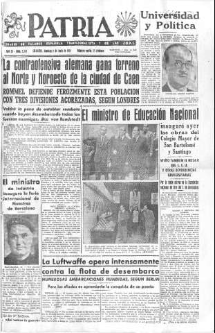 'Patria  : diario de Falange Española Tradicionalista y de las J.O.N.S.' - Año IX Número 2354  - 1944 Junio 11