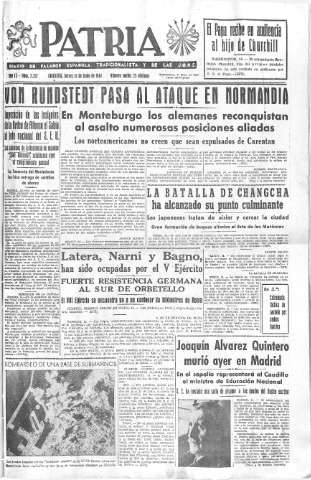 'Patria  : diario de Falange Española Tradicionalista y de las J.O.N.S.' - Año IX Número 2357  - 1944 Junio 15