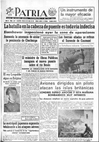 'Patria  : diario de Falange Española Tradicionalista y de las J.O.N.S.' - Año IX Número 2358 2ª ed. - 1944 Junio 16