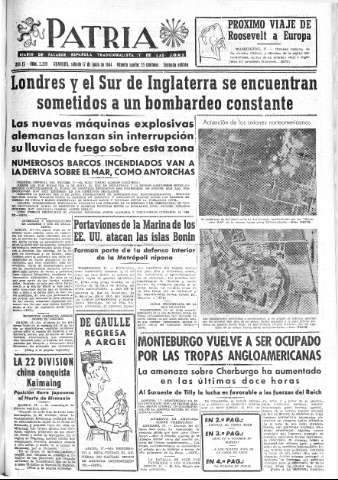 'Patria  : diario de Falange Española Tradicionalista y de las J.O.N.S.' - Año IX Número 2359 2ª ed. - 1944 Junio 17