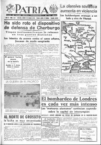 'Patria  : diario de Falange Española Tradicionalista y de las J.O.N.S.' - Año IX Número 2365 2ª ed. - 1944 Junio 24