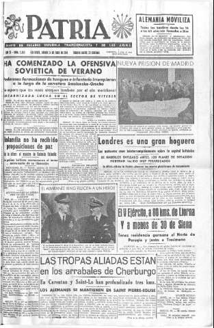'Patria  : diario de Falange Española Tradicionalista y de las J.O.N.S.' - Año IX Número 2365  - 1944 Junio 24